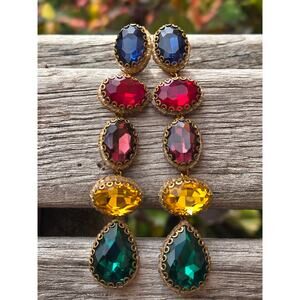 Vintage Deepa by Deepa Gurnani Tyra Long Dangle Multi Color Brass Earrings